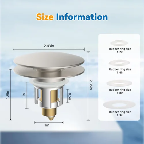 Miniatura 7 de iFealClear Tapón Universal para Lavabo de Baño, Colador de Drenaje Emergente de Metal con Cesta Recoge Pelo, Compatible con 1.1"-2.36" de Lavabo EE.