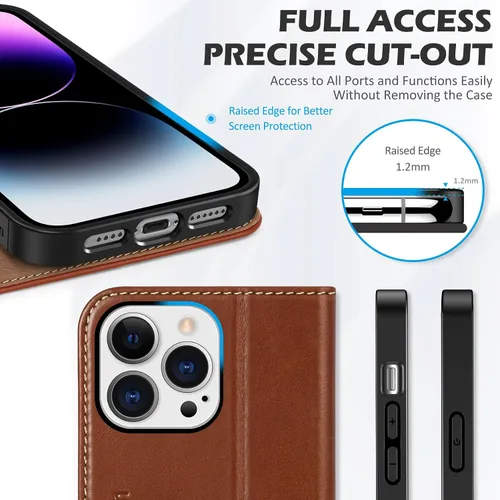 Miniatura 6 de SHIELDON Funda para iPhone 14 Pro Max 5G, funda de piel auténtica tipo cartera con función atril y bloqueo RFID, magnética, a prueba de golpes