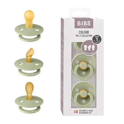 Miniatura 9 de BIBS Chupetes de 0 a 6 meses, paquete de 3 chupetes Pezón redondo, anatómico y simétrico sin BPA Fabricado en Dinamarca Colección Try-It Rubor