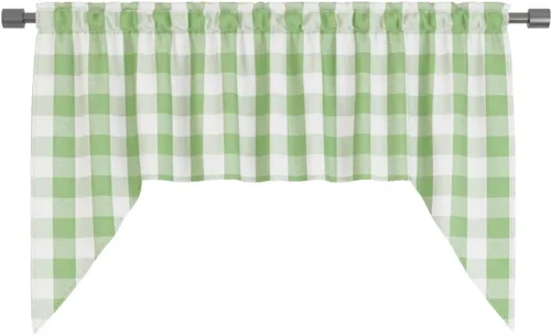 Miniatura 264 de Cenefas de cortina para ventana de 16 pulgadas de largo, 2 paneles de cuadros búfalo, cortinas pequeñas con bolsillo para barra, estilo clásico