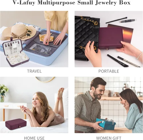 Miniatura 78 de Joyero pequeño, joyero de viaje portátil para mujer, mini organizador de viaje de 2 capas, regalo para mujeres y niñas, negro A