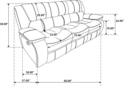 Miniatura 3 de Coaster Home Furnishings Camila - Madera y piel sintética - Sofá reclinable con movimiento manual, brazos acolchados de almohada y asiento Negro