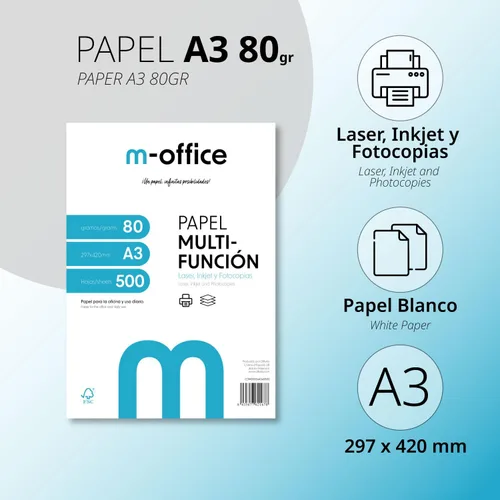 Miniatura 2 de Paquete Folios A3 2.82 oz, 1 caja con 5 paquetes de 500 hojas, Papel Multifunción para Impresora Inkjet y Láser, Hojas A3 11.693 x 16.535 in Ideal