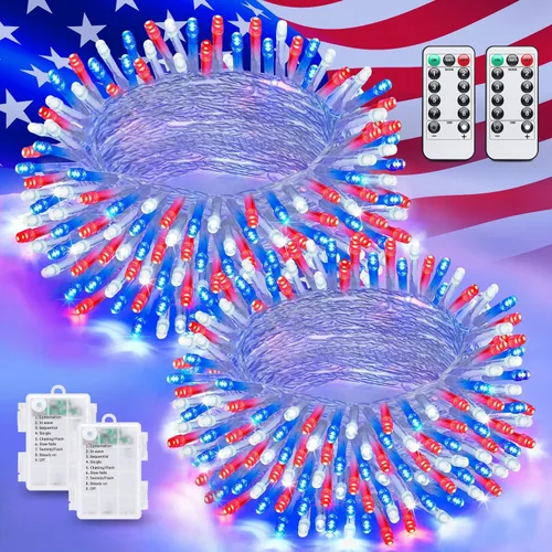 Miniatura 13 de JMEXSUSS Luces de Navidad multicolor que funcionan con pilas con 8 modos de control remoto, impermeables, 33 pies, 100 luces LED de Navidad