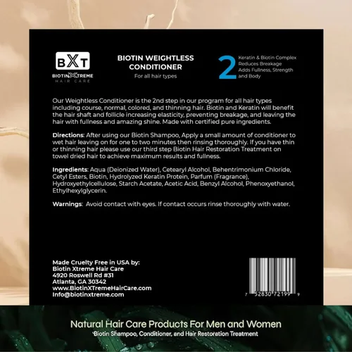 Miniatura 4 de Biotin X Treme - Acondicionador natural para el crecimiento del cabello con biotina y queratina para adelgazar el cabello, fortalece, suaviza