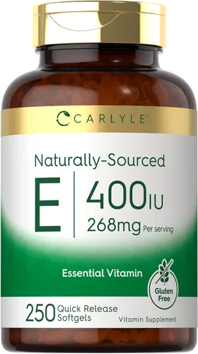 Carlyle Cápsulas blandas de vitamina E de 400 UI | 250 unidades | Suplemento de origen natural para hombres y mujeres | Sin OMG y sin gluten