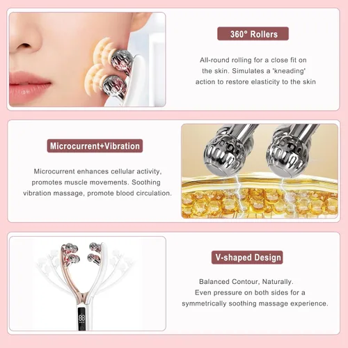 Miniatura 6 de CXGRISE Masajeador facial inalámbrico, rodillo facial eléctrico 3D, herramienta recargable para esculpir y aliviar la hinchazón en forma de V