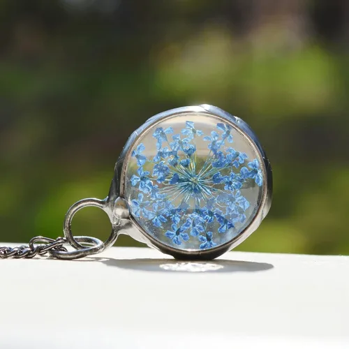 Miniatura 31 de Queen Anne's - Collar de encaje con colgante de flor prensada real en cristal hecho a mano, joyería de flores silvestres, collares de encaje