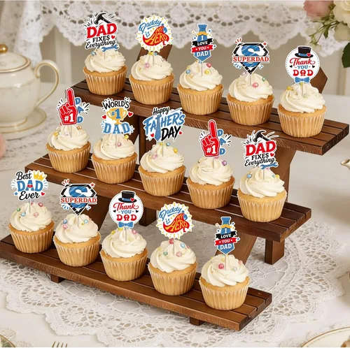 Miniatura 6 de Paquete de 36 decoraciones para cupcakes para el Día del Padre número 1 del mundo, para papá, mejor papá, superpapá, súper papá, para cupcakes, Papá