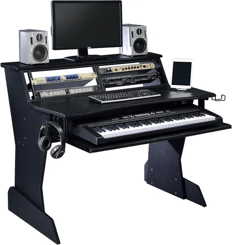 Musia BE200 Series Estación de trabajo de estudio musical de escritorio con 2 x 4U Rack (Negro)