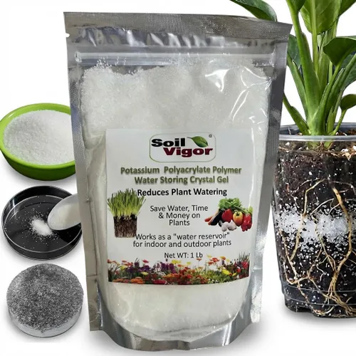 Soil Vigor - Cristales de almacenamiento de agua – Corte el riego en un 50% | Hidrogel de polímero súper absorbente para céspedes, jardines y