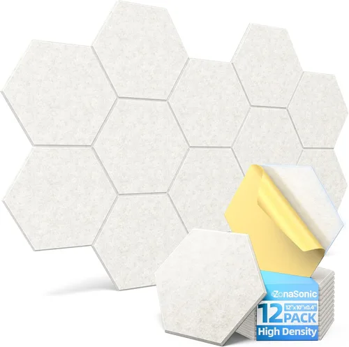 Miniatura 18 de Paquete de 12 paneles acústicos con paneles autoadhesivos de espuma a prueba de sonido de 12 x 10 x 0.4 pulgadas para paredes, paneles de pared