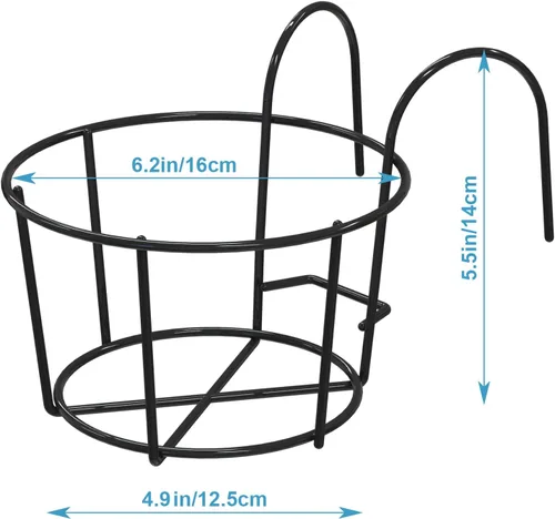 Miniatura 5 de Leoenir Paquete de 4 macetas redondas para colgar – soporte de metal para balcón y valla (negro)