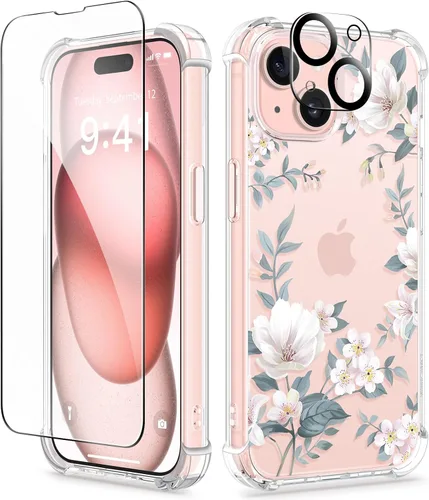 Miniatura 70 de GVIEWIN - Funda floral para iPhone 14 de 6.1 pulgadas, protector de pantalla + protector de lente de cámara, no se amarillenta, a prueba de golpes
