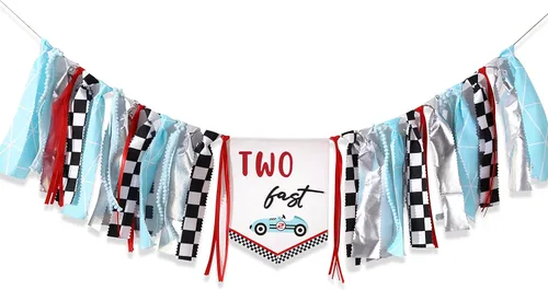 Miniatura 3 de Cartel de dos cumpleaños rápidos, cartel para silla alta de 2º cumpleaños, decoración de cumpleaños con temática de auto de carreras, decoración