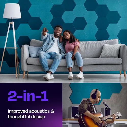 Miniatura 2 de Paneles acústicos, paquete de 12 paneles de pared insonorizados de 12 x 10.4 x 0.4 pulgadas, paneles de amortiguación de sonido de alta densidad