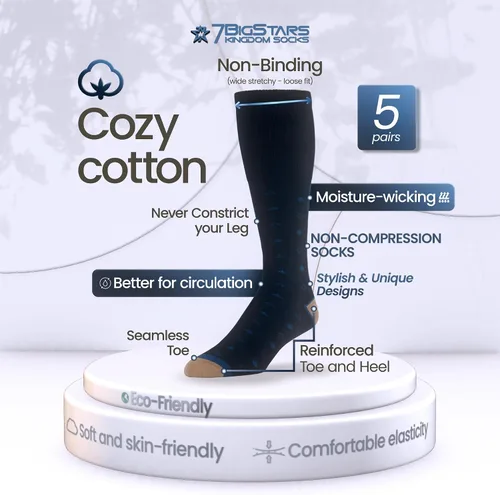 Miniatura 9 de 7BIGSTARS KINGDOM Calcetines de algodón para hombre, diabéticos, no vinculantes, paquete de 5 unidades, talla L/XL, Azul mezclilla, verde oliva