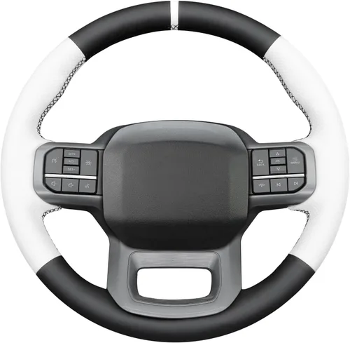 Miniatura 23 de MEWANT Funda de volante de automóvil brillante de fibra de carbono y gamuza cosida a mano para Ford F-150 2021-2023 / F-150 Lightning 2022-2023