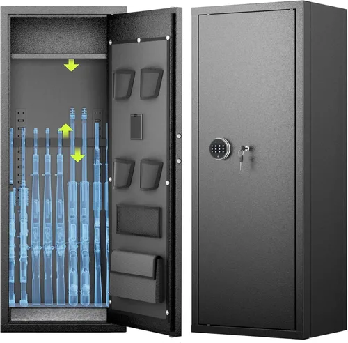 Bonusall 12-15 Caja Fuerte para Rifles, Caja Fuerte para 9 Rifles y 4 Pistolas, Cajas Fuertes para Rifles para el Hogar con Teclado Digital,