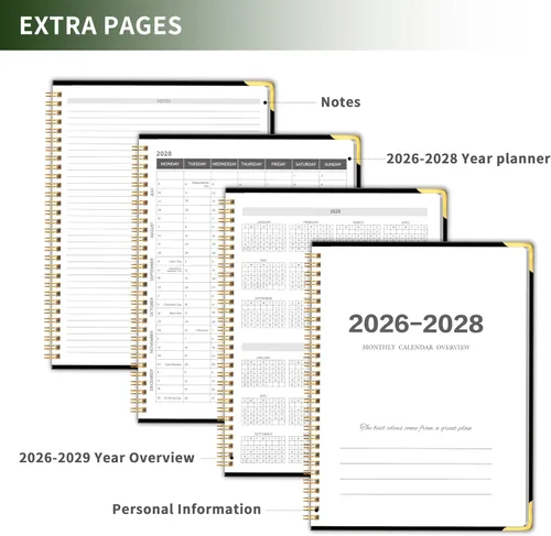 Miniatura 5 de Agenda mensual 2026-2028, tapa dura con esquina de metal, calendario de 3 años, calendario 2026-2027-2028, de enero de 2026 a diciembre de 2028, 9 x