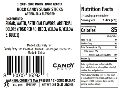 Candy Envy Rock Candy on a Stick Paquetes de caramelos surtidos de grandes cristales de azúcar en un palo envueltos individualmente Incluye guía de