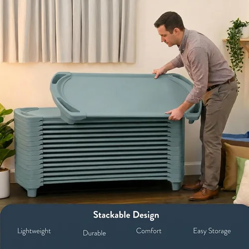 Miniatura 5 de Angeles SpaceLine - Juego de 4 catres para siesta para niños, guardería y preescolar, tamaño pequeño, color verde azulado Verde Azulado Verde