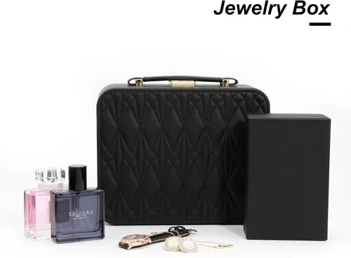 Miniatura 3 de V-LAFUY Joyero para mujer, organizador de joyas de viaje con bandeja de joyería para anillos, aretes, collares, pulseras y relojes, color negro