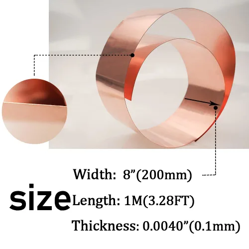 Miniatura 2 de Rollo de lámina de cobre metálico puro, 0,1 mm de grosor x 200 mm de ancho x 1 m de longitud, 99,9% de cobre, rollo de tira de cobre para joyería