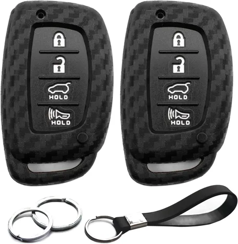 2 fundas compatibles con Hyundai Ioniq, Elantra, Sonata, Tucson, Elantra GT, llavero protector de fibra de carbono, aspecto de fibra de carbono,