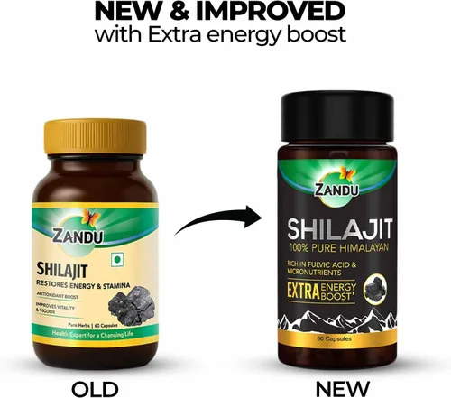 Miniatura 2 de Zandu Cápsulas Shilajit (60 cápsulas) infundidas con bondad de extractos naturales de Shilajit para mejorar la energía y la fuerza en los hombres