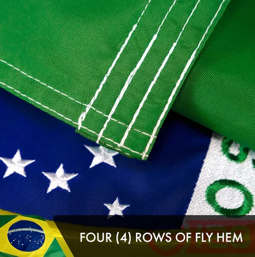 Miniatura 5 de G128 Bandera brasileña de Brasil, 3 x 5 pies, serie doble ToughWeave bordado de poliéster 210D de doble cara, bandera de país, diseño bordado