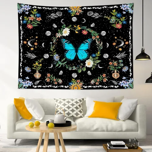 Miniatura 4 de HVEST Tapiz de hojas de eucalipto para colgar en la pared, hojas de eucalipto verdes sobre fondo beige, tapiz para colgar en la pared, tapiz