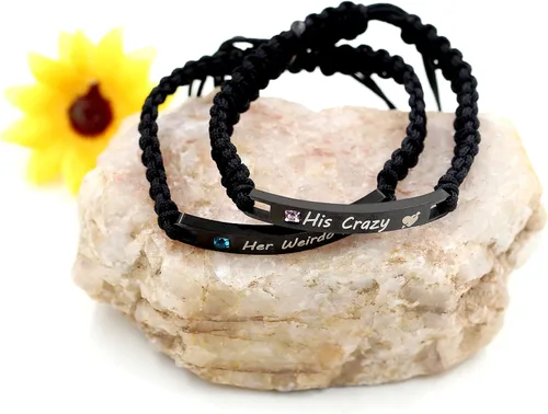 Miniatura 4 de Uloveido 1 par de pulseras trenzadas hechas a mano con grabado para parejas, parejas para él y ella, pulseras para hombres, mujeres, novio y novia