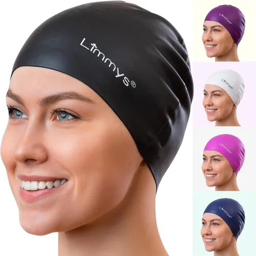 Miniatura 10 de Limmys Gorro de natación unisex para hombre y mujer, gorro de natación 100% silicona para mujer, de calidad premium, elástico y cómodo, disponible