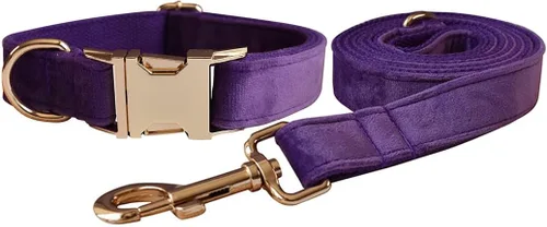 Miniatura 21 de Love Dream Juego de collar y correa de terciopelo para perro, suave y cómodo, correa ajustable y collar con hebilla de metal resistente para perros