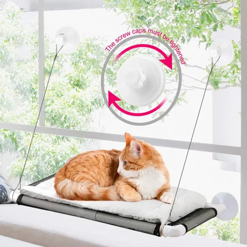 Miniatura 9 de Percha de gato ZALALOVA, asiento de ventana para gato cama grande y resistente manta de forro polar 2025 ventosas de sujeción con tornillo y manta