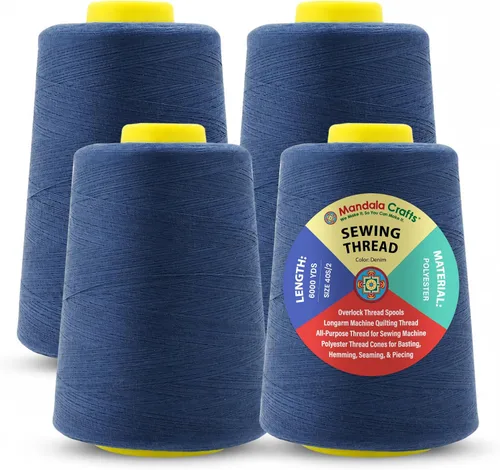 Miniatura 83 de Mandala Crafts 4 Pack of Serger Threads Cones Spools - 20S/2 24000 Yards Polyester Baby Blue Threads for Sergers Machine and Overlock Quilting