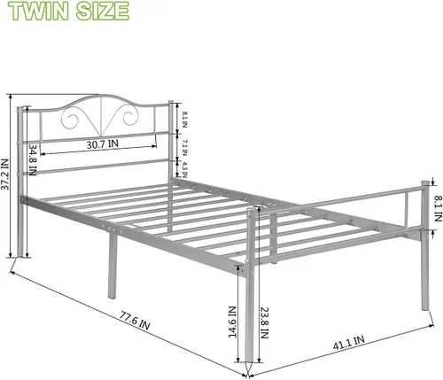 Miniatura 2 de Cabecero de cama de metal resistente para cama individual, estructura de acero, revestimiento de plata, estilo retro, sin necesidad de almacenamiento