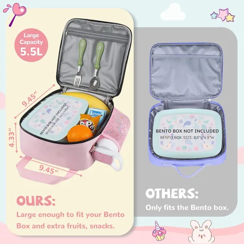 Miniatura 2 de REDSHELL Lonchera táctica para niños, bolsa de almuerzo aislada grande para niñas, lonchera cuadrada para niños, lonchera cuadrada para niños, Rosa