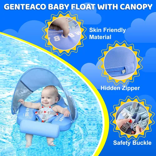 Miniatura 5 de Mambobaby Flotador de natación para bebé con toldo y cola, flotador de piscina infantil no inflable, flotador de natación para niños pequeños