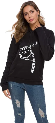 Miniatura 2 de Sudadera con capucha sin botones para mujer, diseño de gato con orejas de gato