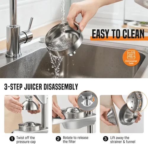 Miniatura 7 de Exprimidor manual, exprimidor de naranja de acero inoxidable AMOHEE para cítricos, limón, granada, fácil de usar y limpiar, prensa de mano