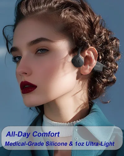 Miniatura 2 de Auriculares de Conducción Ósea YouthWhisper IP67 Impermeables Inalámbricos Bluetooth 5.2 con Auriculares de Silicona Suave para Negro
