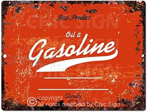 Letrero de aceite y gasolina, diseño retro rústico vintage de barra de cocina, decoración de pared de 3.5 x 4.7 in, placa de metal, placa de