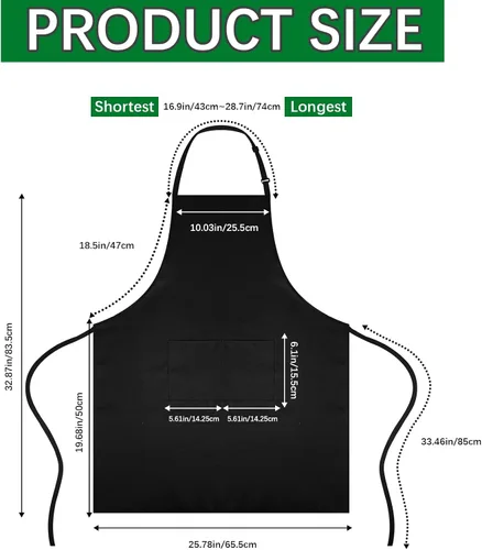 Miniatura 2 de Delantal con babero - Delantal unisex negro con 6 bolsillos, delantal de cocina para cocinero, delantales de dibujo para barbacoa, negro (6 piezas)
