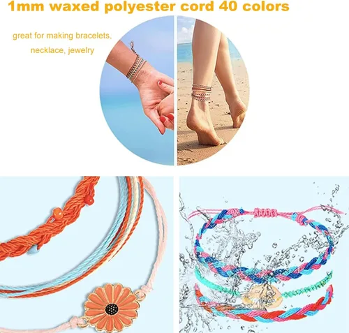 Miniatura 3 de 40 colores de cuerda de poliéster encerado de 0.039 pulgadas, hilo recubierto de cera para hacer joyas, cuerda encerada para hacer pulseras de 25