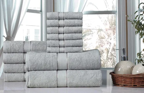 Miniatura 7 de Juego de toallas de baño (12 unidades, 100% algodón de lujo, 21.16 oz/m²), color gris