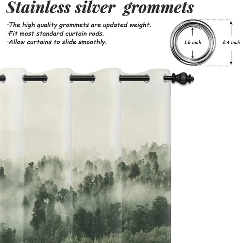 Miniatura 60 de AWERT Cortinas opacas para dormitorio, árbol negro con niebla, naturaleza, amanecer, bosque, 2 paneles para sala de estar, bloqueo de calor, 21 x 45