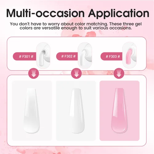 Miniatura 2 de JEWHITENY Set de uñas de gel de extensión de poligel transparente, blanco y rosa con capa base y capa superior para arte en dedos y manicura