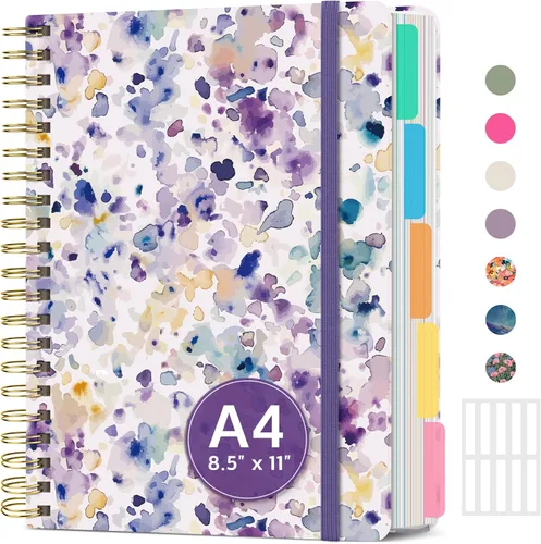 Miniatura 25 de Cuadernos grandes de espiral rayados para el trabajo con divisores y pestañas extraíbles, 8.5 x 11 pulgadas, bonito cuaderno de tapa dura de 5 A